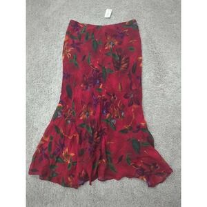 Chicos‎ Skirt Womens 2 Red Floral Maxi Lined Rayon Boho Asymmetrical Hem Chic
